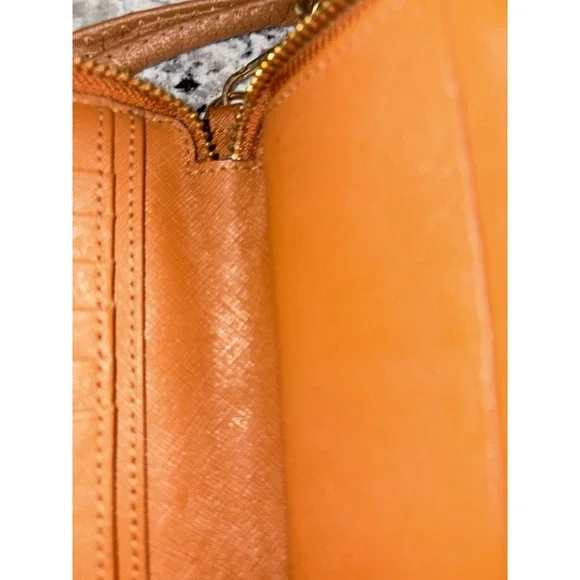 Tory Burch Leather Wallet Wristlet Tan Brown Zip Around Clutch Logo Pouch - Picture 12 of 12
